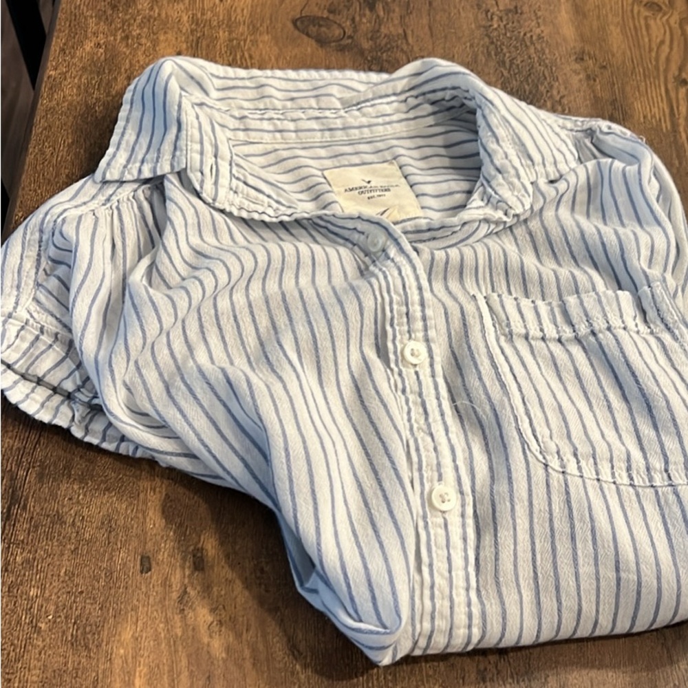 American Eagle Outfitters Blue and White Striped Button Down Shirt